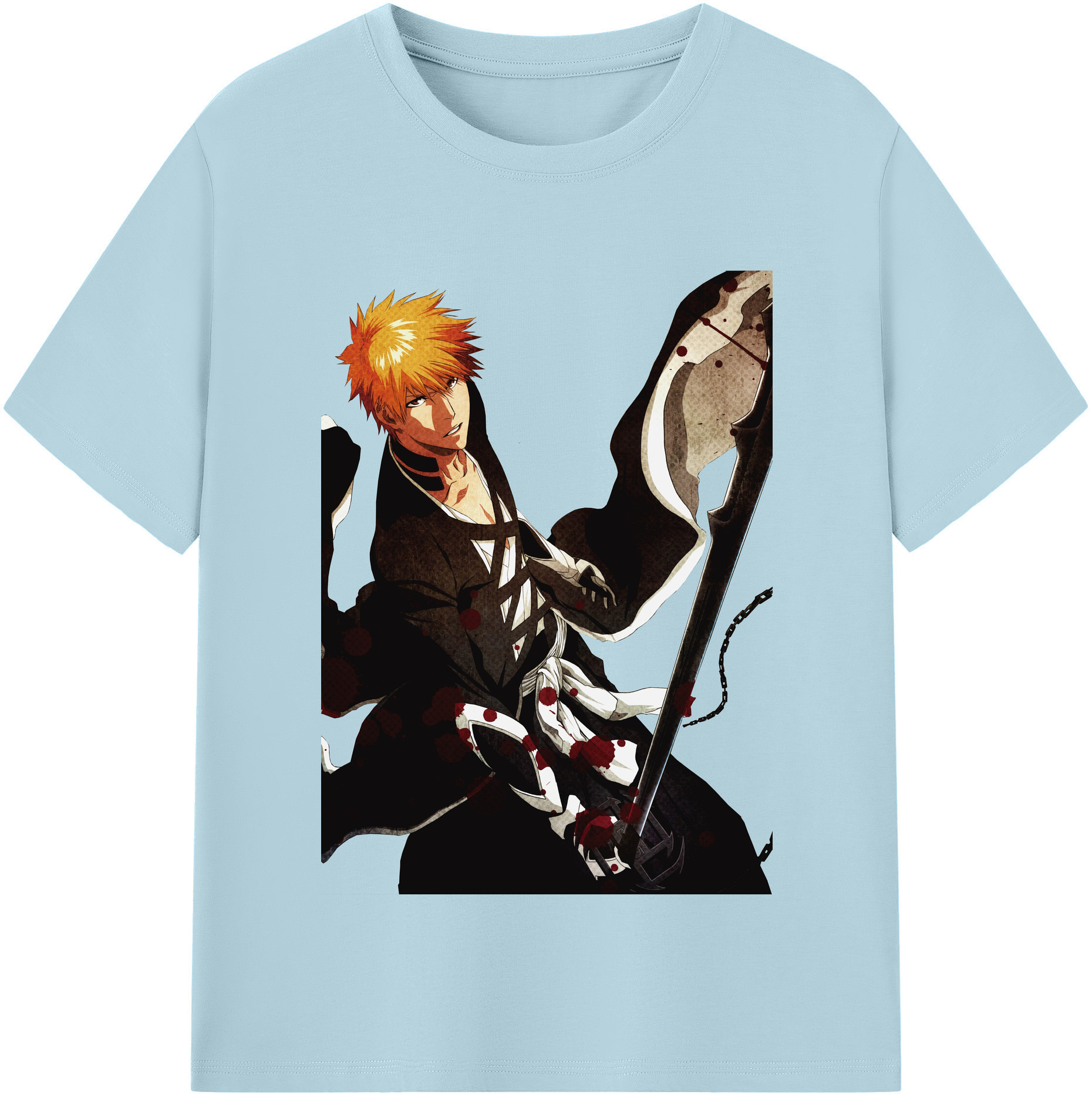 （画像用） ブリーチ 黒崎一護（くろさき いちご）BLEACH Kurosaki Ichigo 綿100％半袖Tシャツ（フロントプリント）